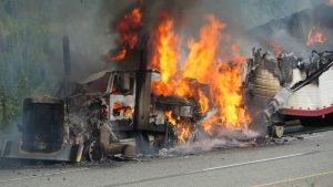 semi truck on fire